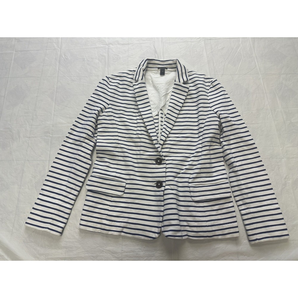 J Crew Maritime Stripe Blazer White Navy Womens XS Stretch Casual Work